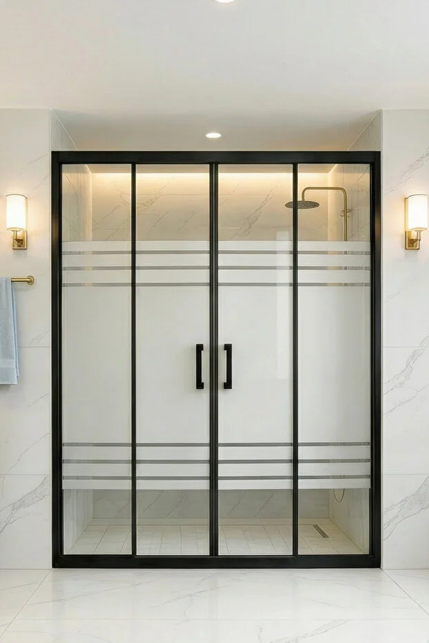 Duşakabin Ön Cephe Siyah Profil 5mm Desenli Cam Yükseklik 190cm